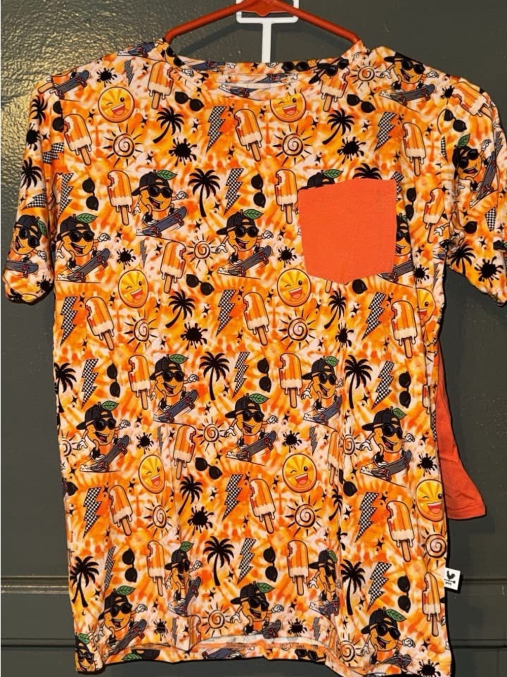 BAMBOO Orange Printed Short Sleeve Tee with Solid Pocket